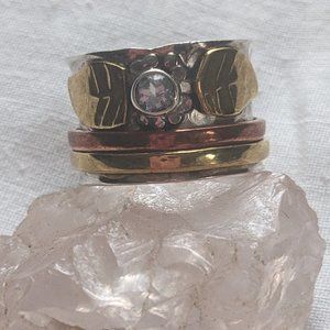 Sterling Silver Tricolor Spinner Ring - size 8